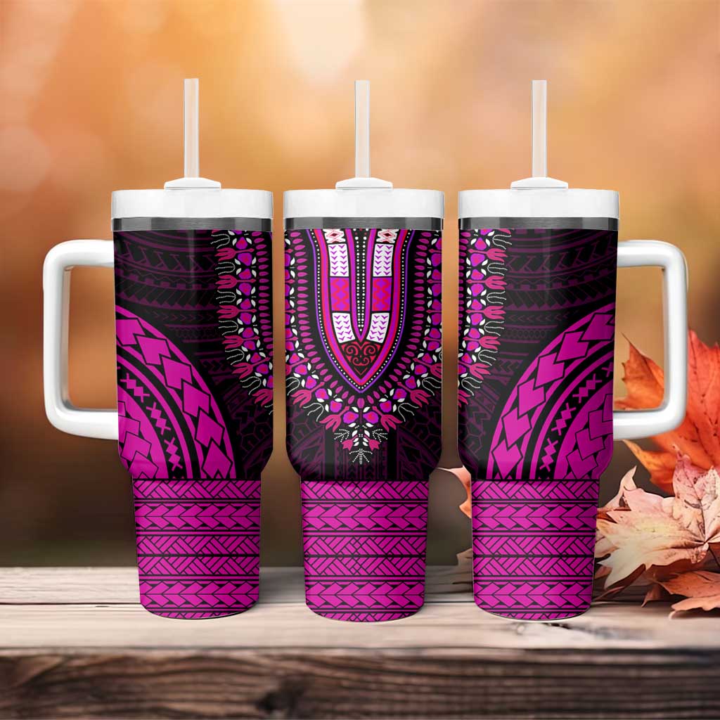 African Dashiki and Polynesian Pattern Tumbler With Handle Pink LT9