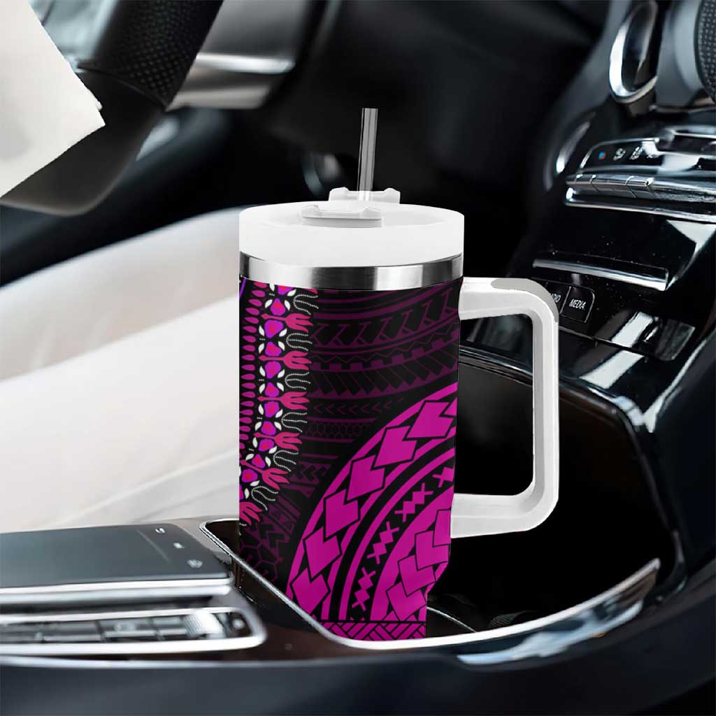 African Dashiki and Polynesian Pattern Tumbler With Handle Pink LT9