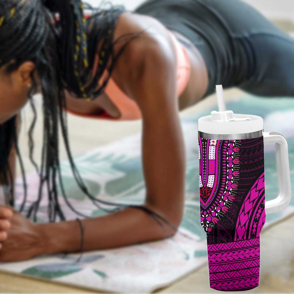 African Dashiki and Polynesian Pattern Tumbler With Handle Pink LT9