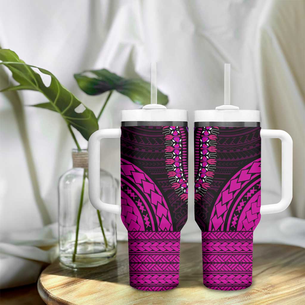African Dashiki and Polynesian Pattern Tumbler With Handle Pink LT9