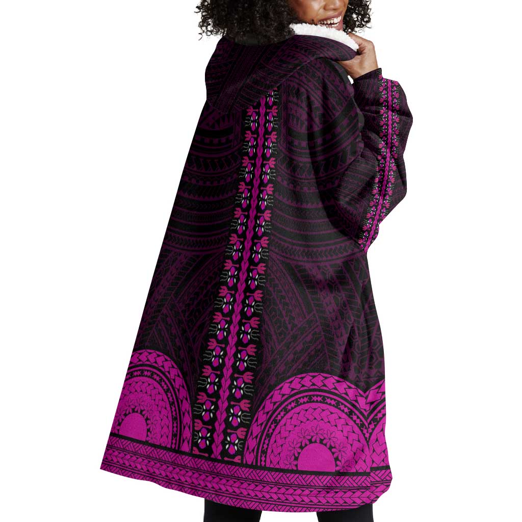 African Dashiki and Polynesian Pattern Wearable Blanket Hoodie Pink LT9