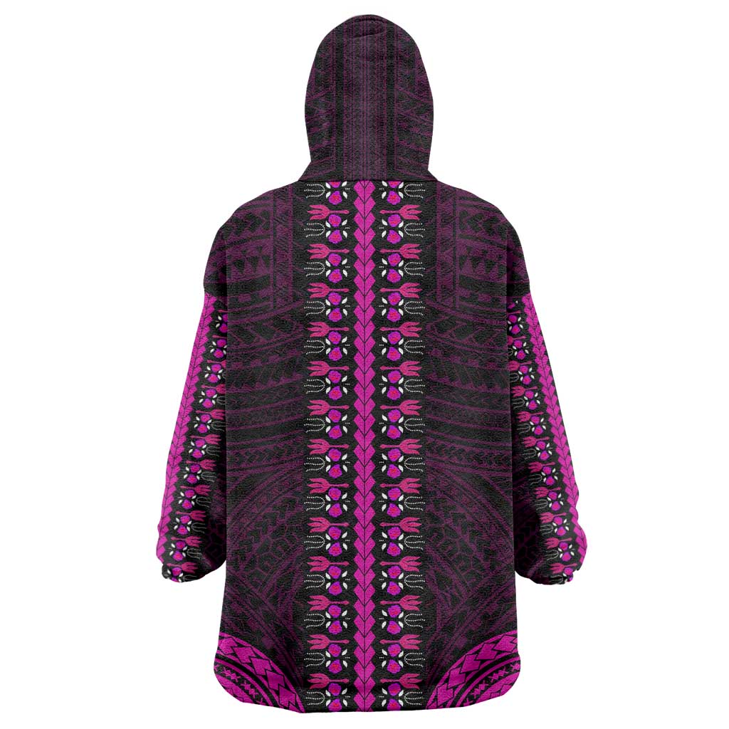 African Dashiki and Polynesian Pattern Wearable Blanket Hoodie Pink LT9