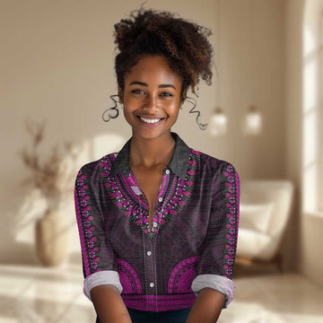 African Dashiki and Polynesian Pattern Women Casual Shirt Pink LT9