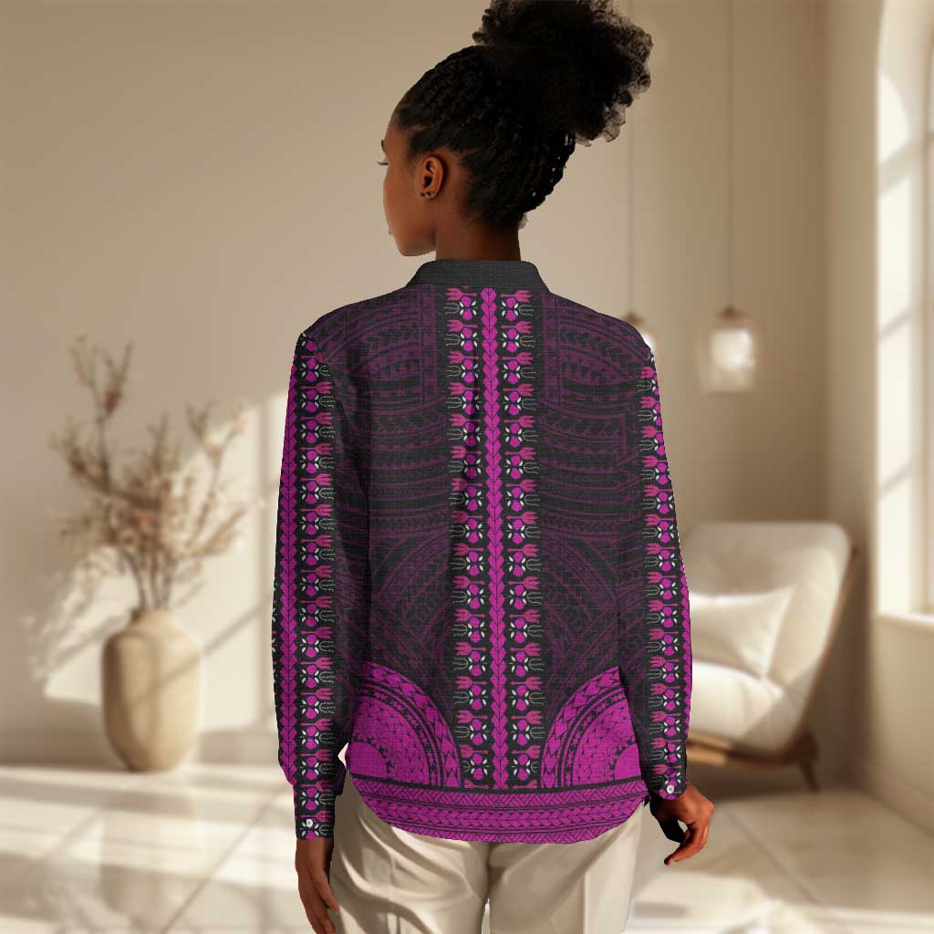 African Dashiki and Polynesian Pattern Women Casual Shirt Pink LT9