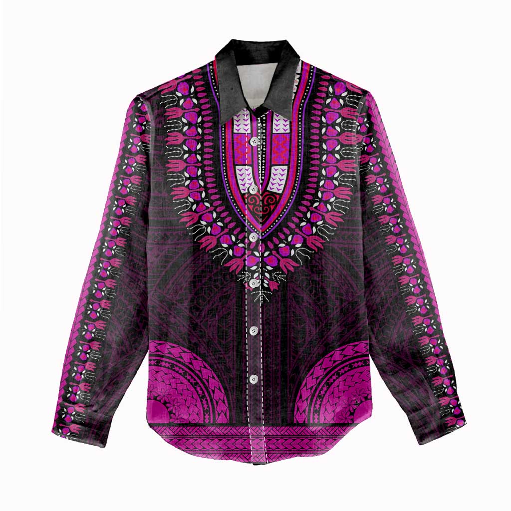 African Dashiki and Polynesian Pattern Women Casual Shirt Pink LT9
