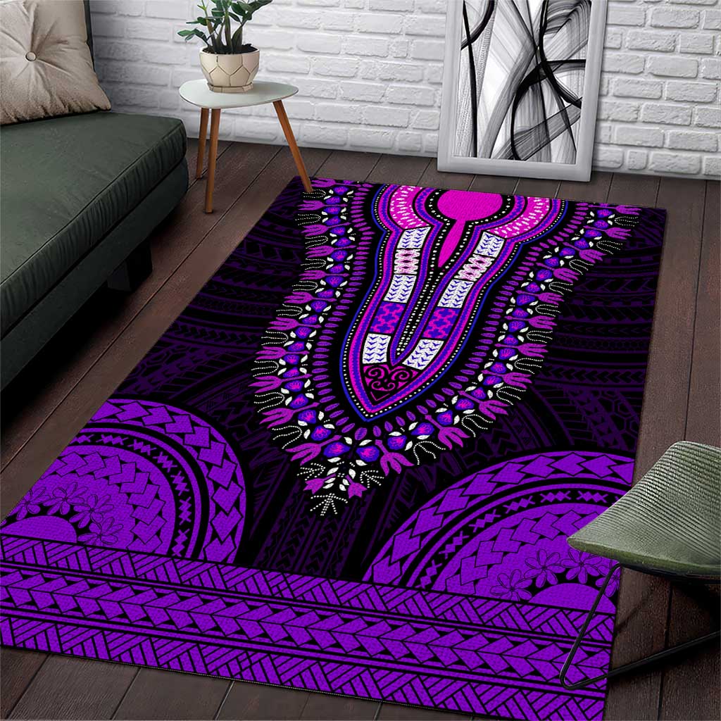 African Dashiki and Polynesian Pattern Area Rug Purple LT9