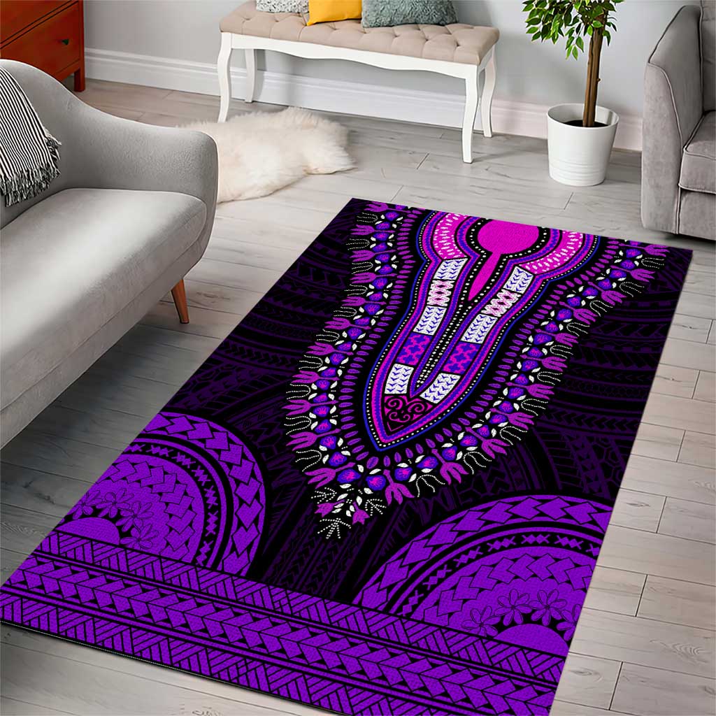 African Dashiki and Polynesian Pattern Area Rug Purple LT9