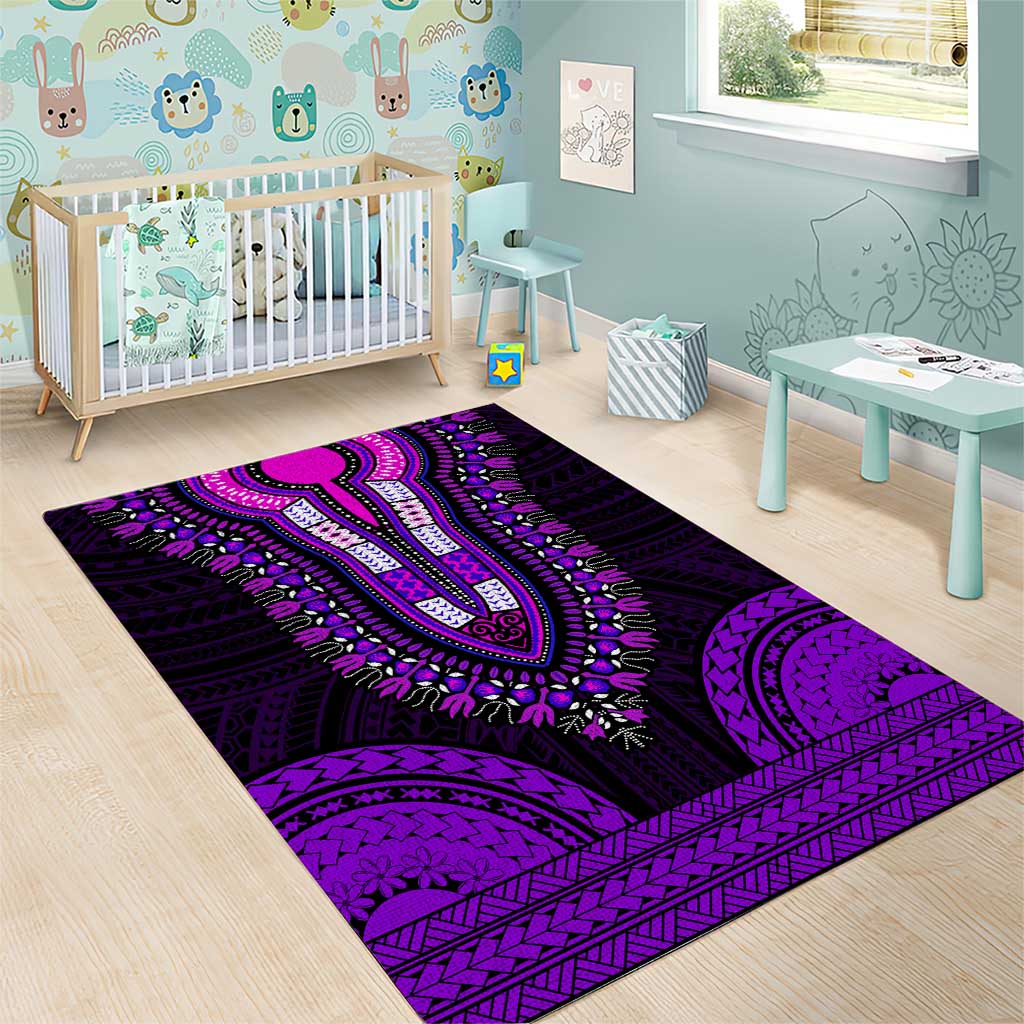 African Dashiki and Polynesian Pattern Area Rug Purple LT9