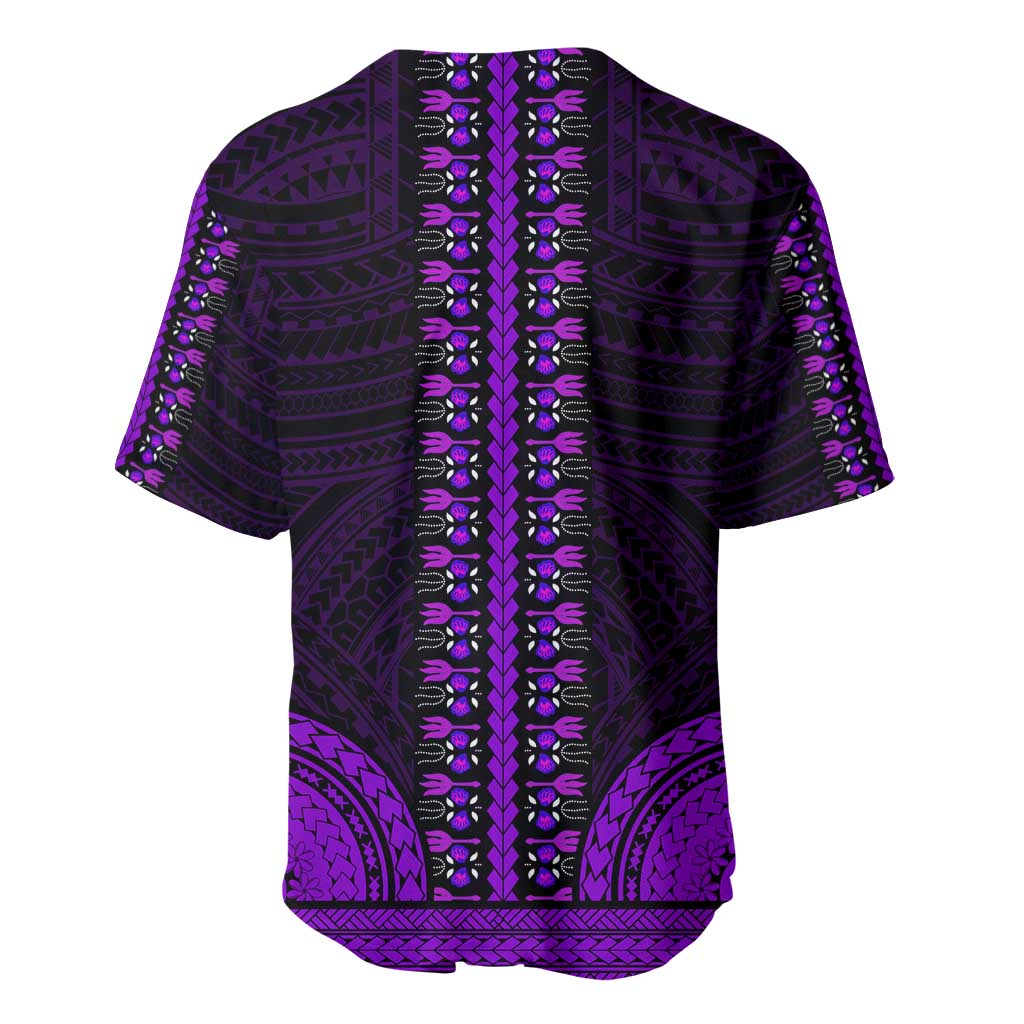 African Dashiki and Polynesian Pattern Baseball Jersey Purple LT9