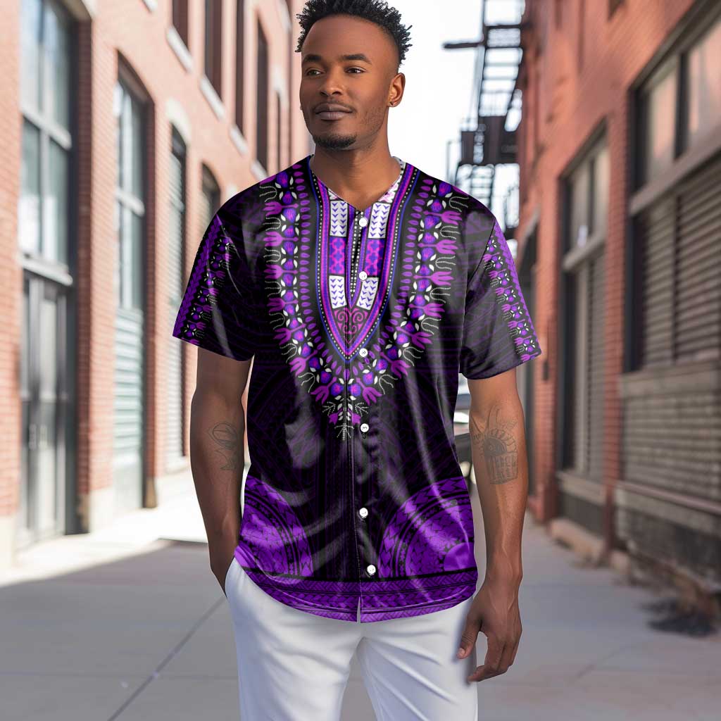 African Dashiki and Polynesian Pattern Baseball Jersey Purple LT9