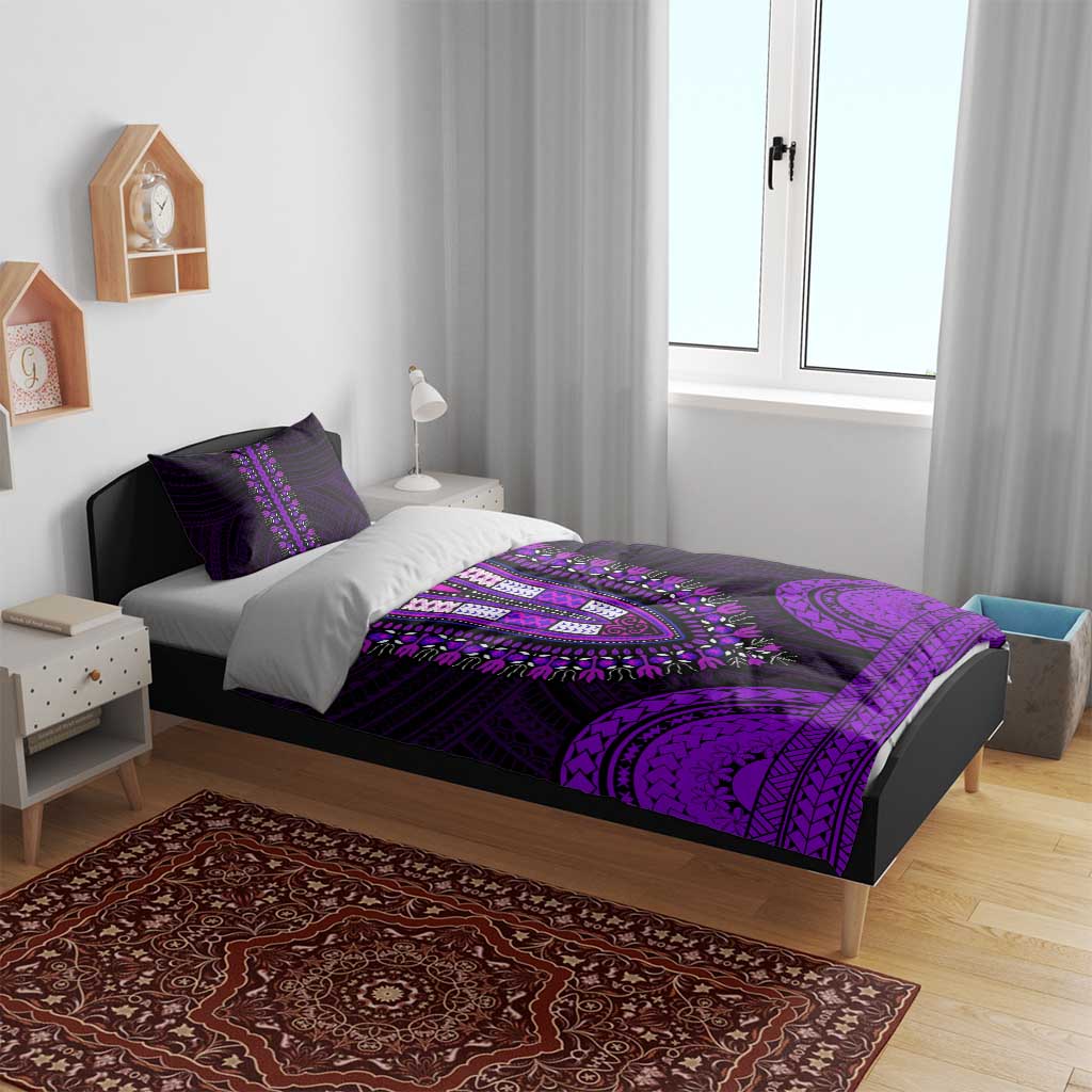 African Dashiki and Polynesian Pattern Bedding Set Purple LT9