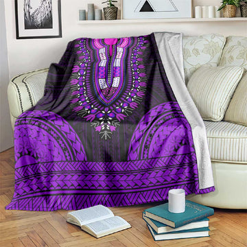 African Dashiki and Polynesian Pattern Blanket Purple LT9