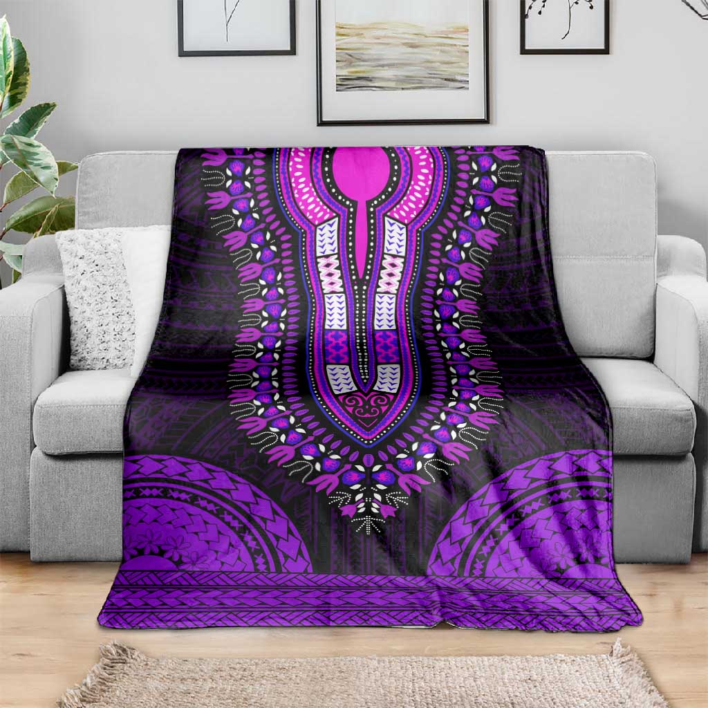 African Dashiki and Polynesian Pattern Blanket Purple LT9