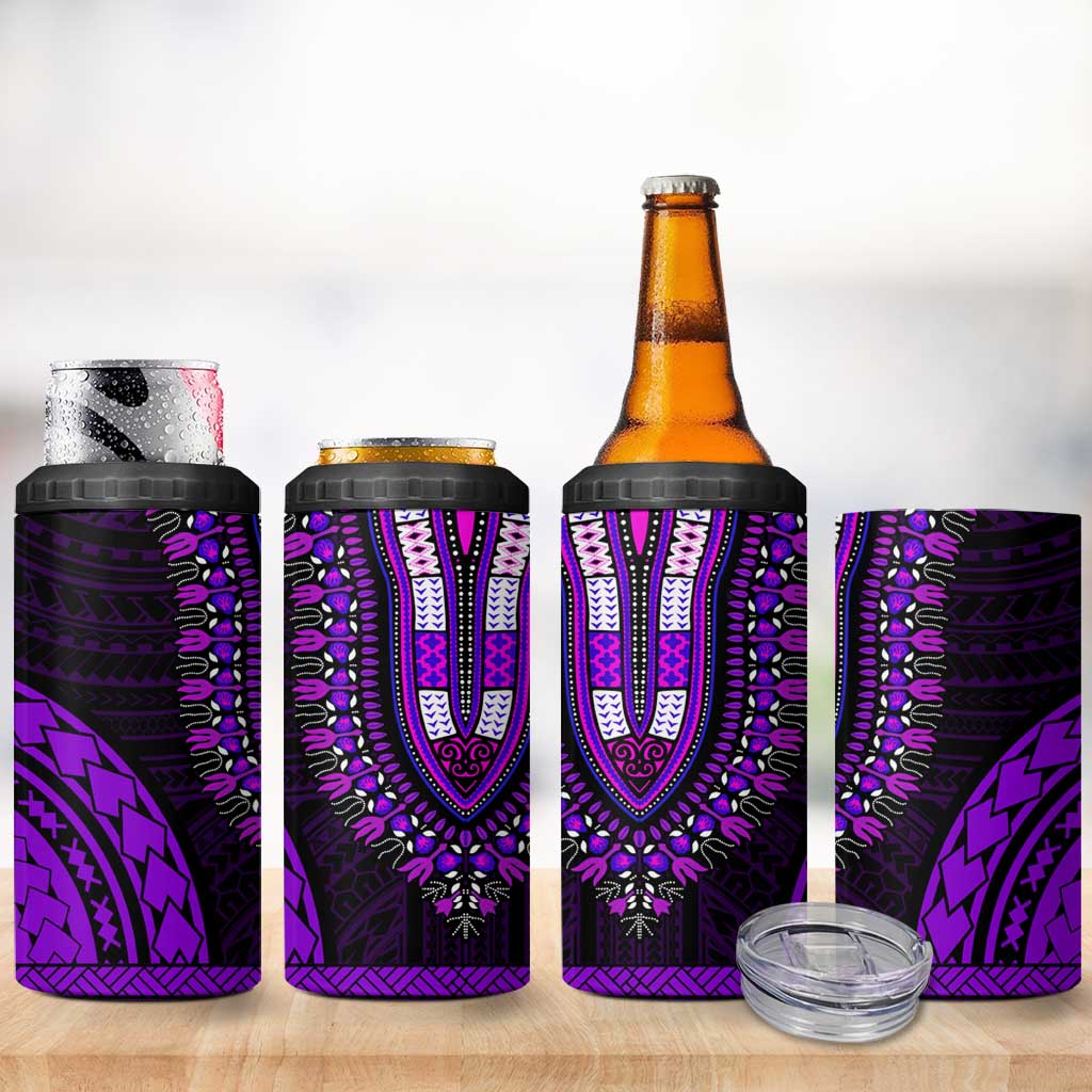 African Dashiki and Polynesian Pattern 4 in 1 Can Cooler Tumbler Purple LT9