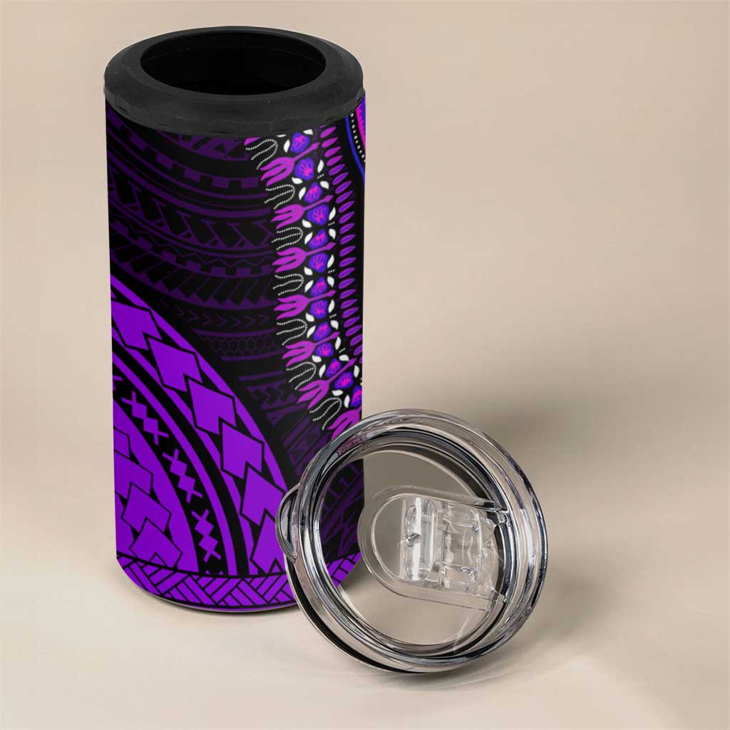 African Dashiki and Polynesian Pattern 4 in 1 Can Cooler Tumbler Purple LT9