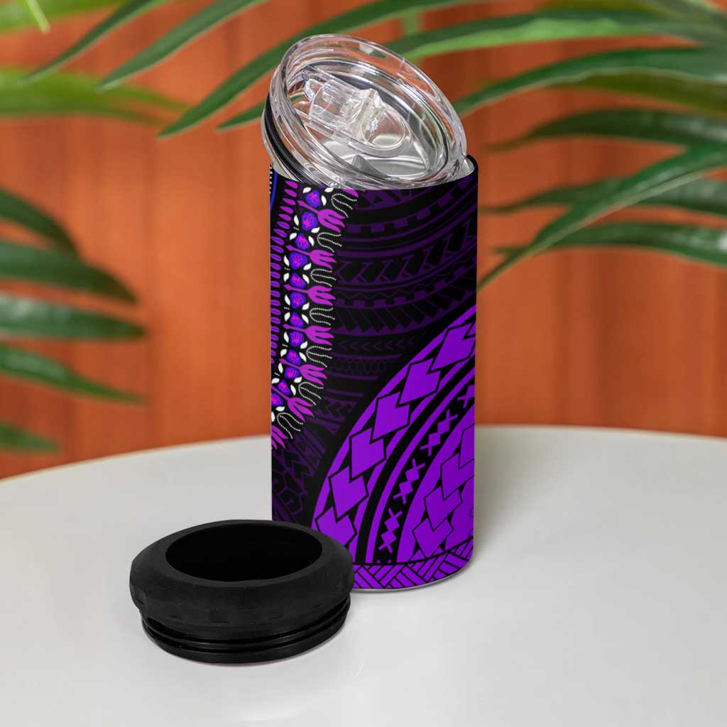 African Dashiki and Polynesian Pattern 4 in 1 Can Cooler Tumbler Purple LT9