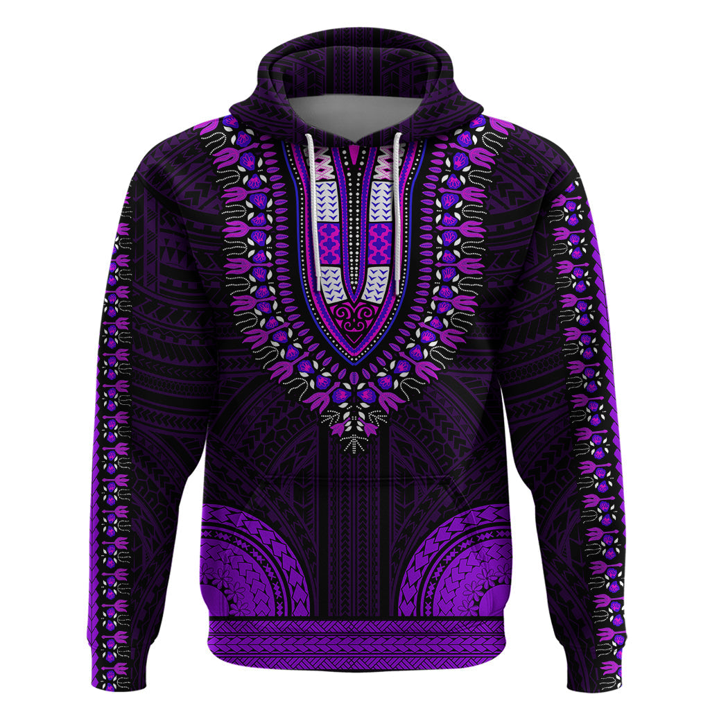 African Dashiki Hoodie With Polynesian Pattern - Purple LT9