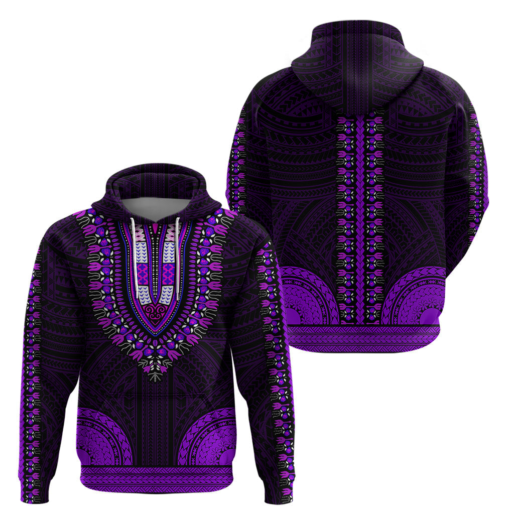 African Dashiki Hoodie With Polynesian Pattern - Purple LT9