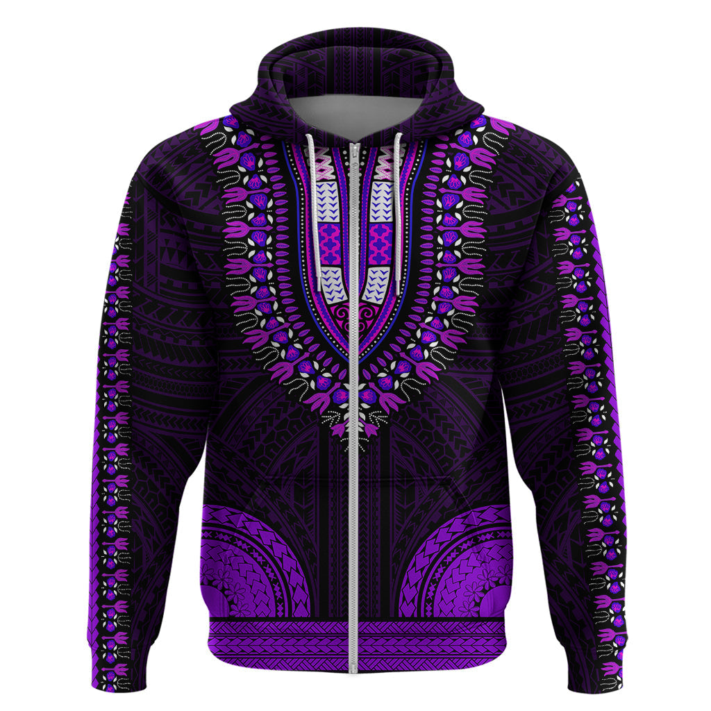 African Dashiki Hoodie With Polynesian Pattern - Purple LT9