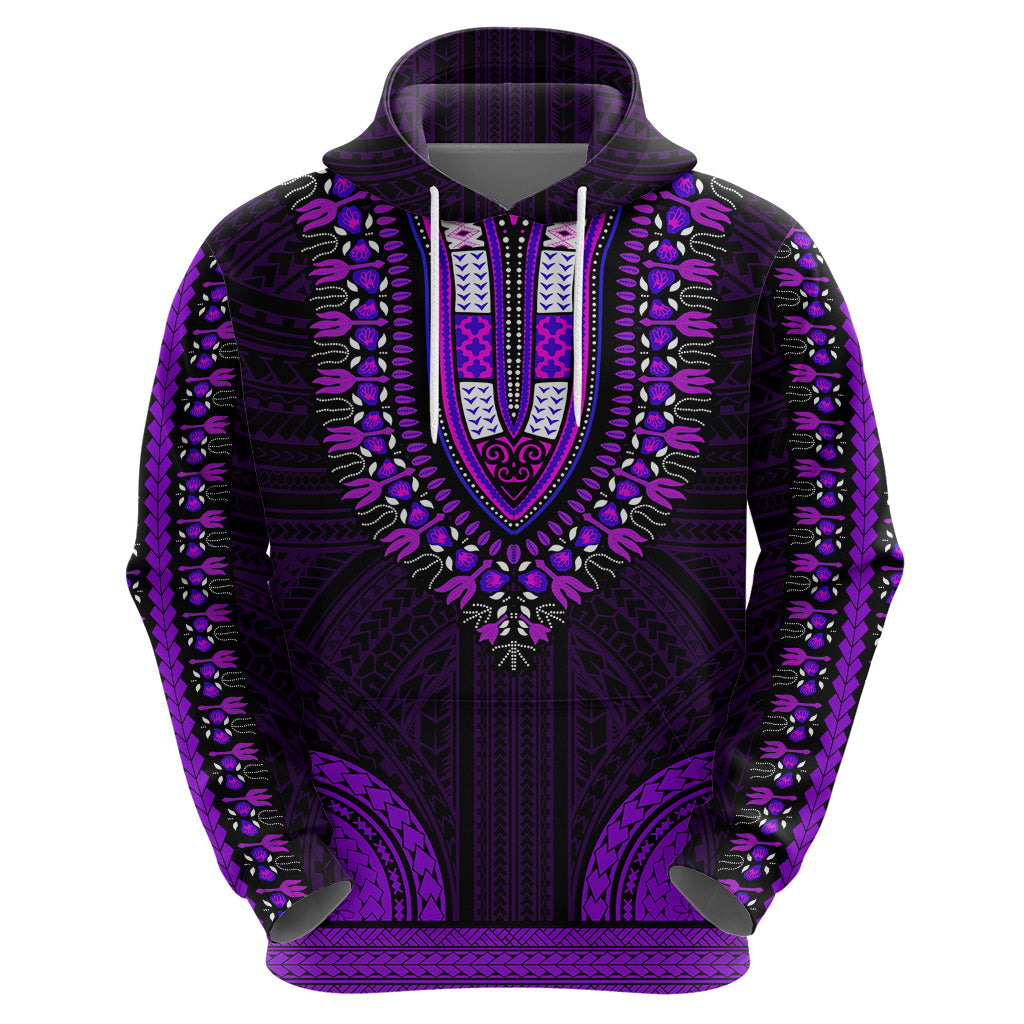 African Dashiki Hoodie With Polynesian Pattern - Purple LT9