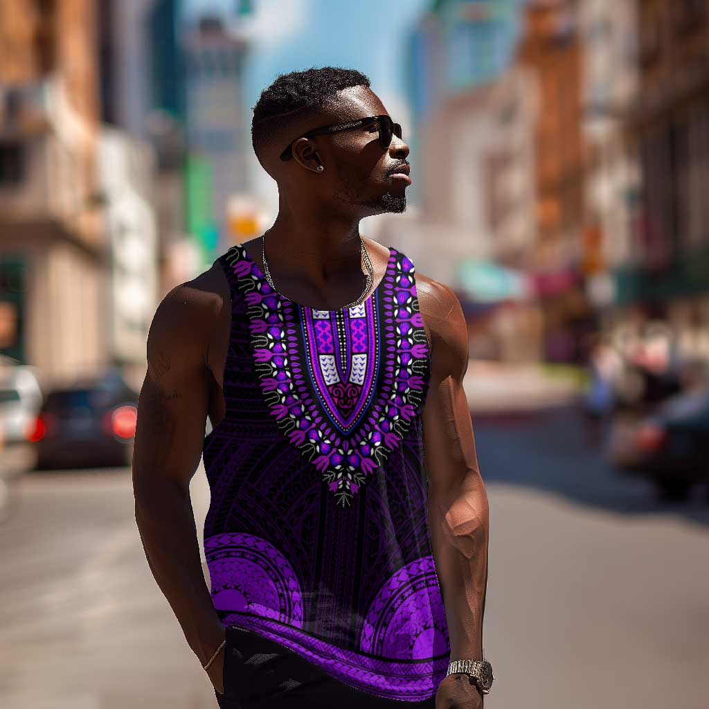 African Dashiki and Polynesian Pattern Men Tank Top Purple LT9