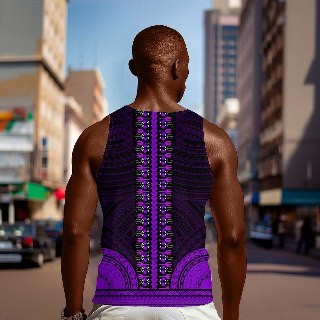 African Dashiki and Polynesian Pattern Men Tank Top Purple LT9