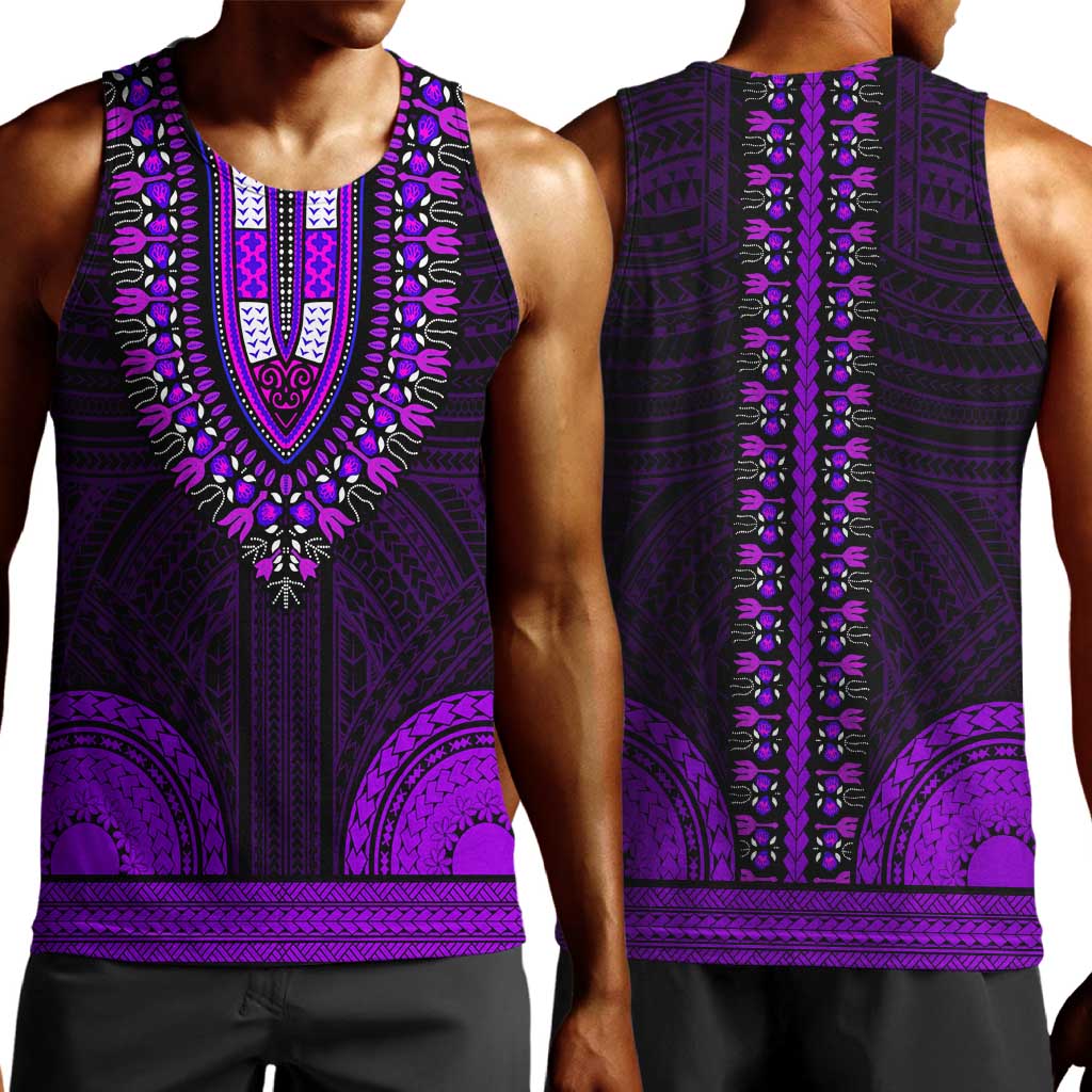 African Dashiki and Polynesian Pattern Men Tank Top Purple LT9