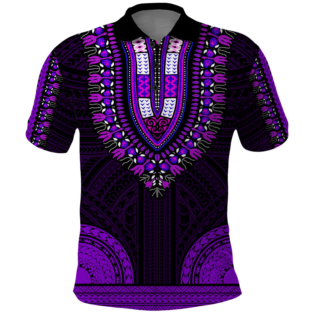 African Dashiki Polo Shirt With Polynesian Pattern - Purple LT9