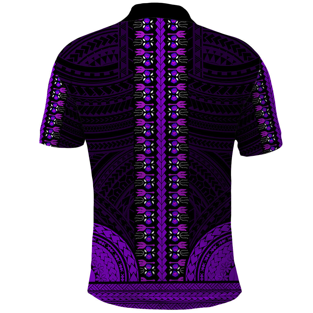 African Dashiki Polo Shirt With Polynesian Pattern - Purple LT9