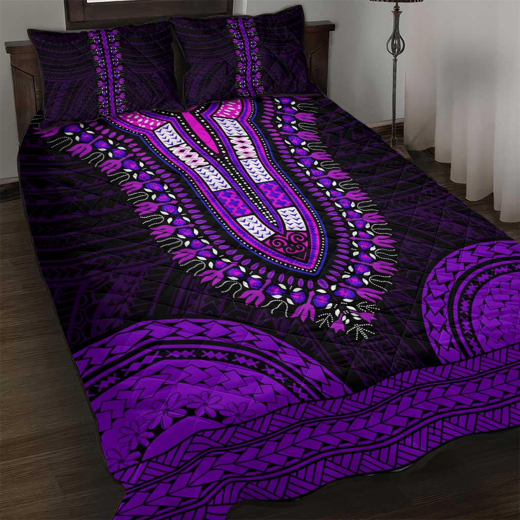 African Dashiki and Polynesian Pattern Quilt Bed Set Purple LT9