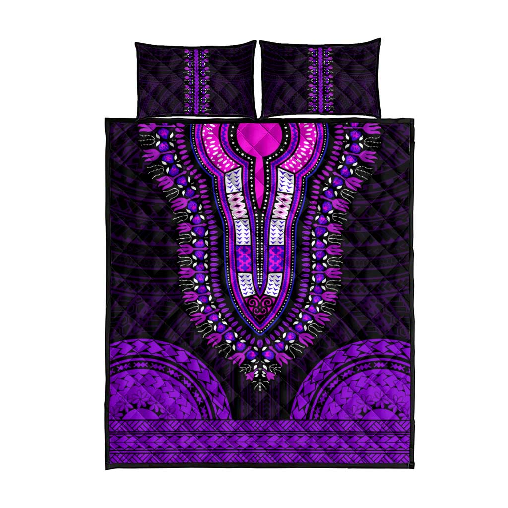 African Dashiki and Polynesian Pattern Quilt Bed Set Purple LT9
