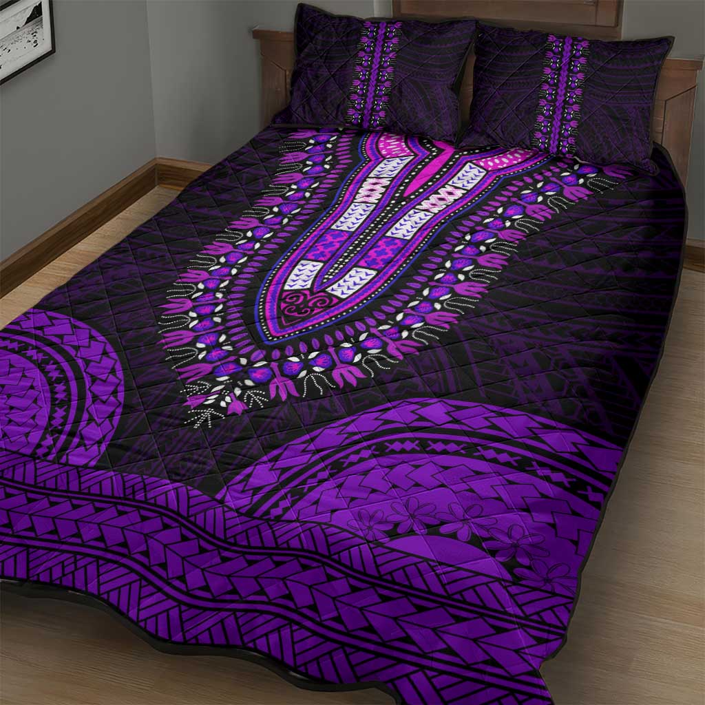 African Dashiki and Polynesian Pattern Quilt Bed Set Purple LT9