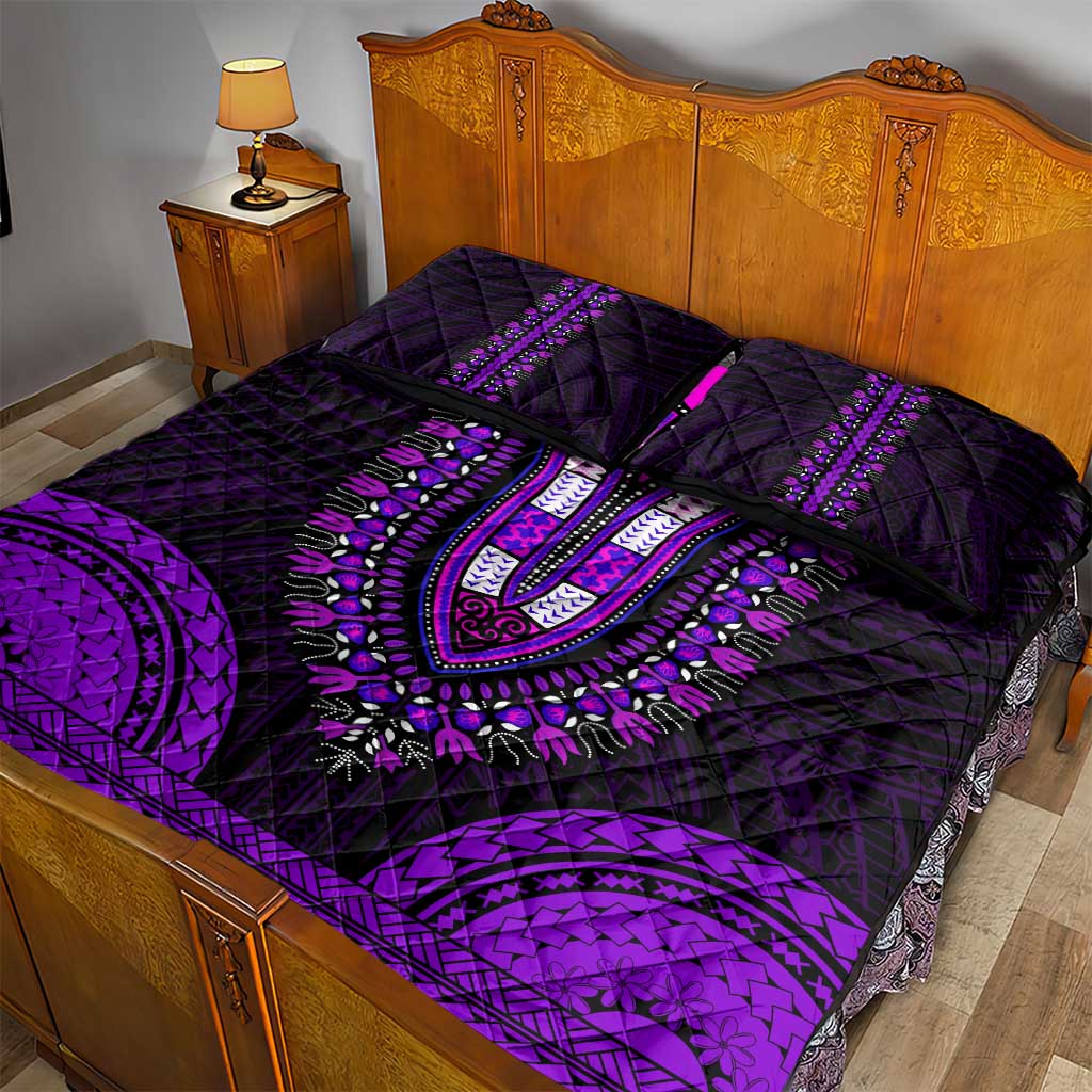African Dashiki and Polynesian Pattern Quilt Bed Set Purple LT9