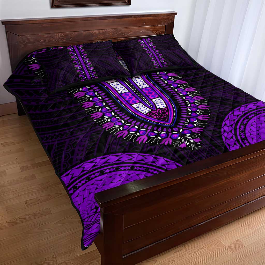 African Dashiki and Polynesian Pattern Quilt Bed Set Purple LT9