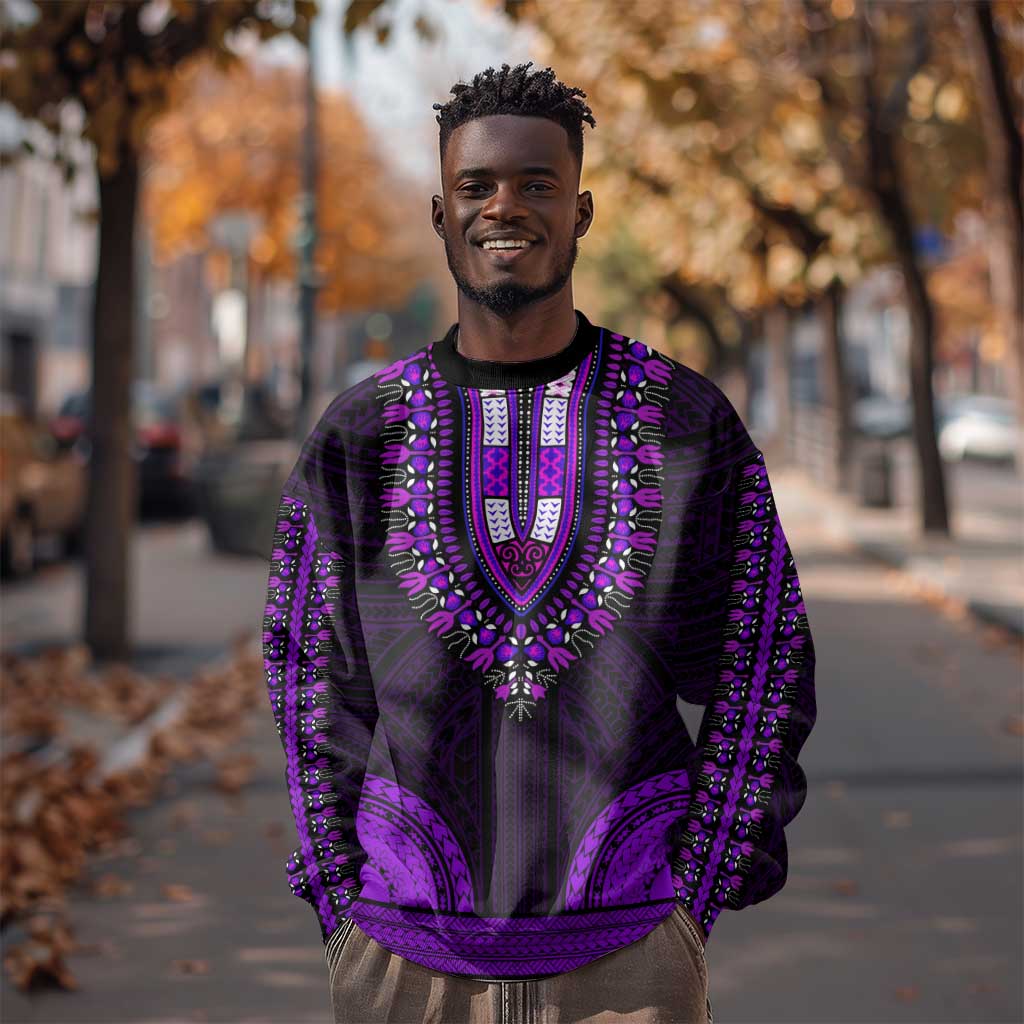African Dashiki and Polynesian Pattern Sweatshirt Purple LT9