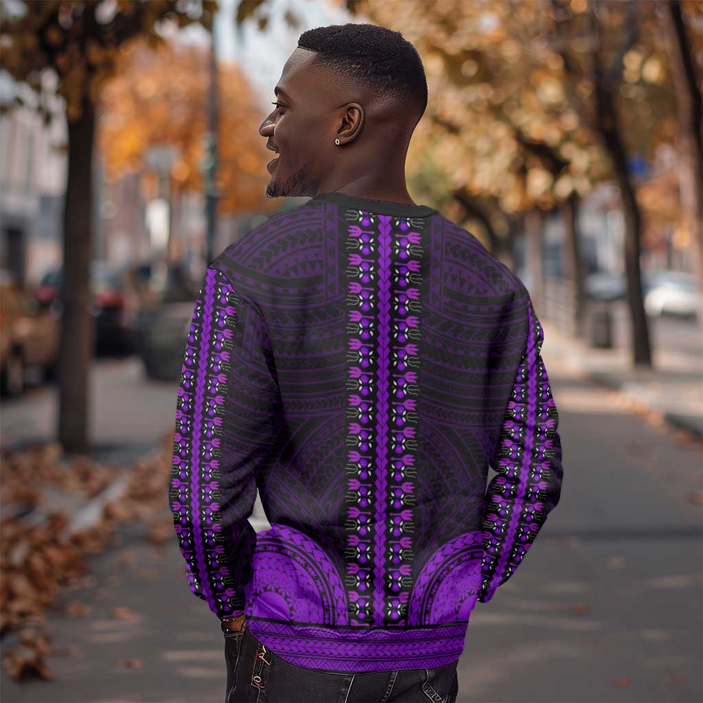 African Dashiki and Polynesian Pattern Sweatshirt Purple LT9