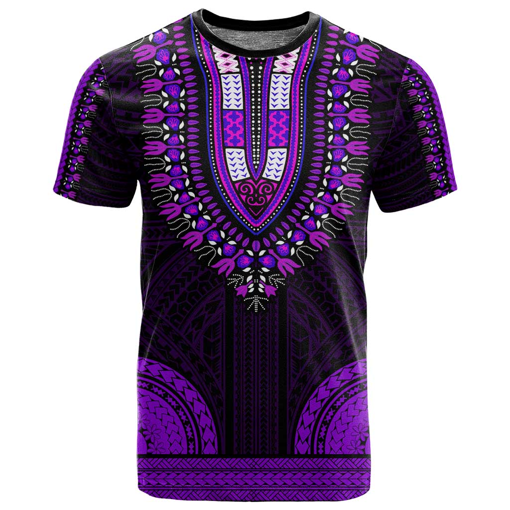 African Dashiki and Polynesian Pattern T shirt Purple LT9