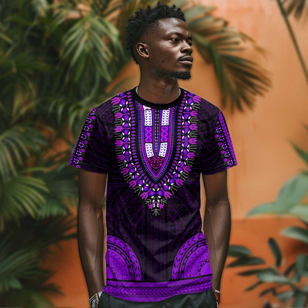 African Dashiki and Polynesian Pattern T shirt Purple LT9
