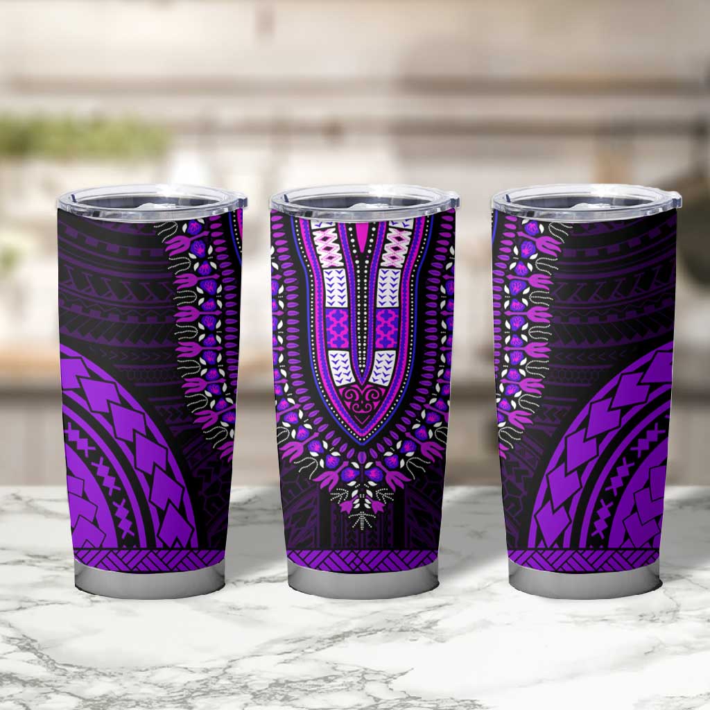 African Dashiki and Polynesian Pattern Tumbler Cup Purple LT9