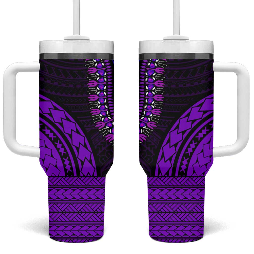 African Dashiki and Polynesian Pattern Tumbler With Handle Purple LT9