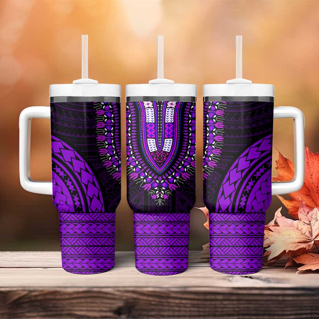 African Dashiki and Polynesian Pattern Tumbler With Handle Purple LT9