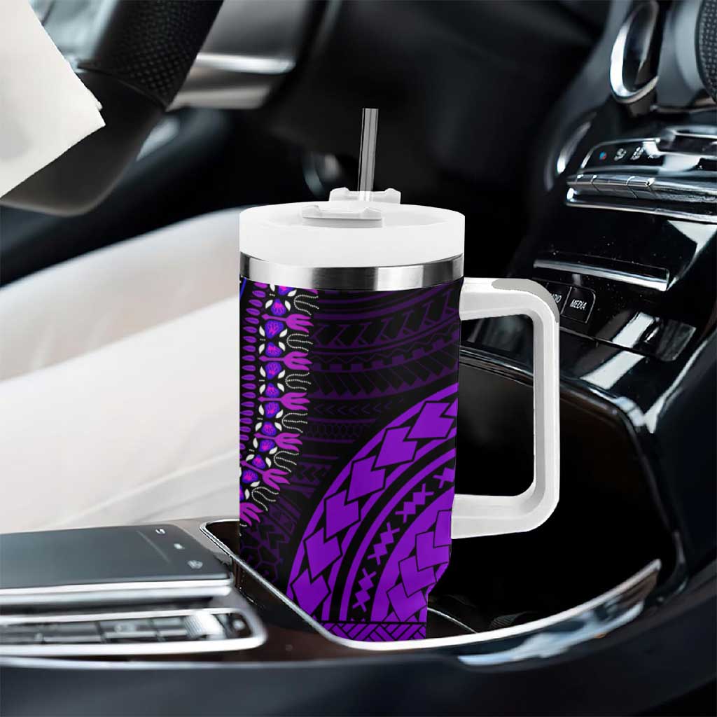 African Dashiki and Polynesian Pattern Tumbler With Handle Purple LT9
