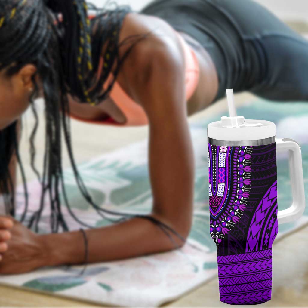 African Dashiki and Polynesian Pattern Tumbler With Handle Purple LT9