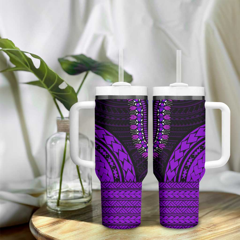 African Dashiki and Polynesian Pattern Tumbler With Handle Purple LT9