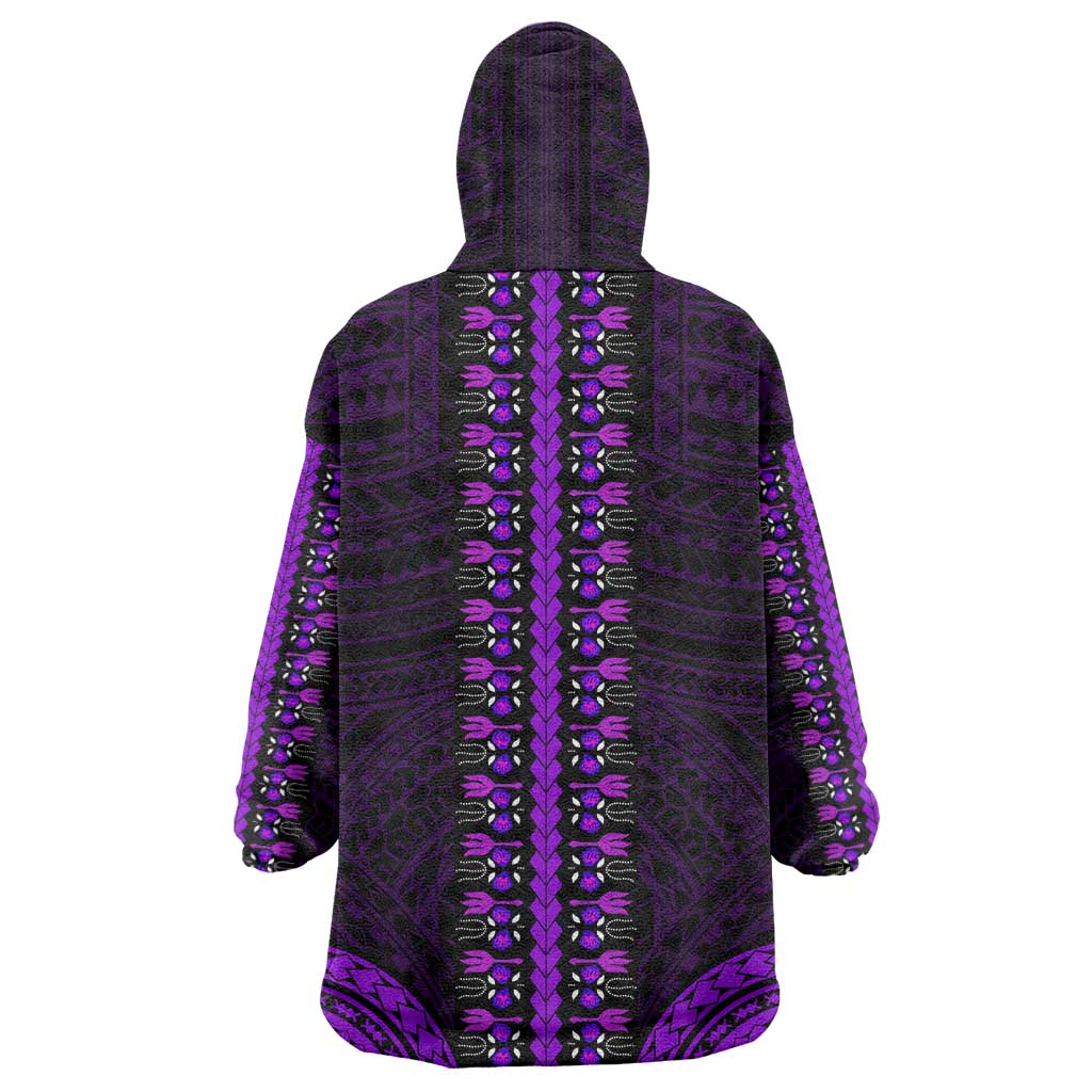 African Dashiki and Polynesian Pattern Wearable Blanket Hoodie Purple LT9