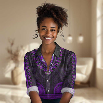 African Dashiki and Polynesian Pattern Women Casual Shirt Purple LT9