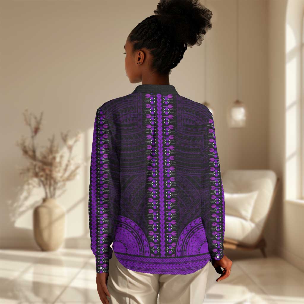 African Dashiki and Polynesian Pattern Women Casual Shirt Purple LT9