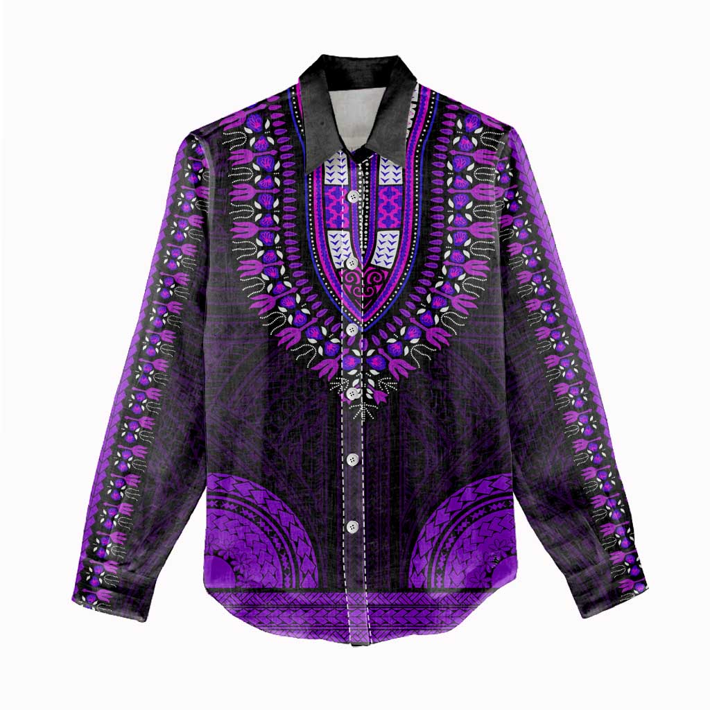 African Dashiki and Polynesian Pattern Women Casual Shirt Purple LT9