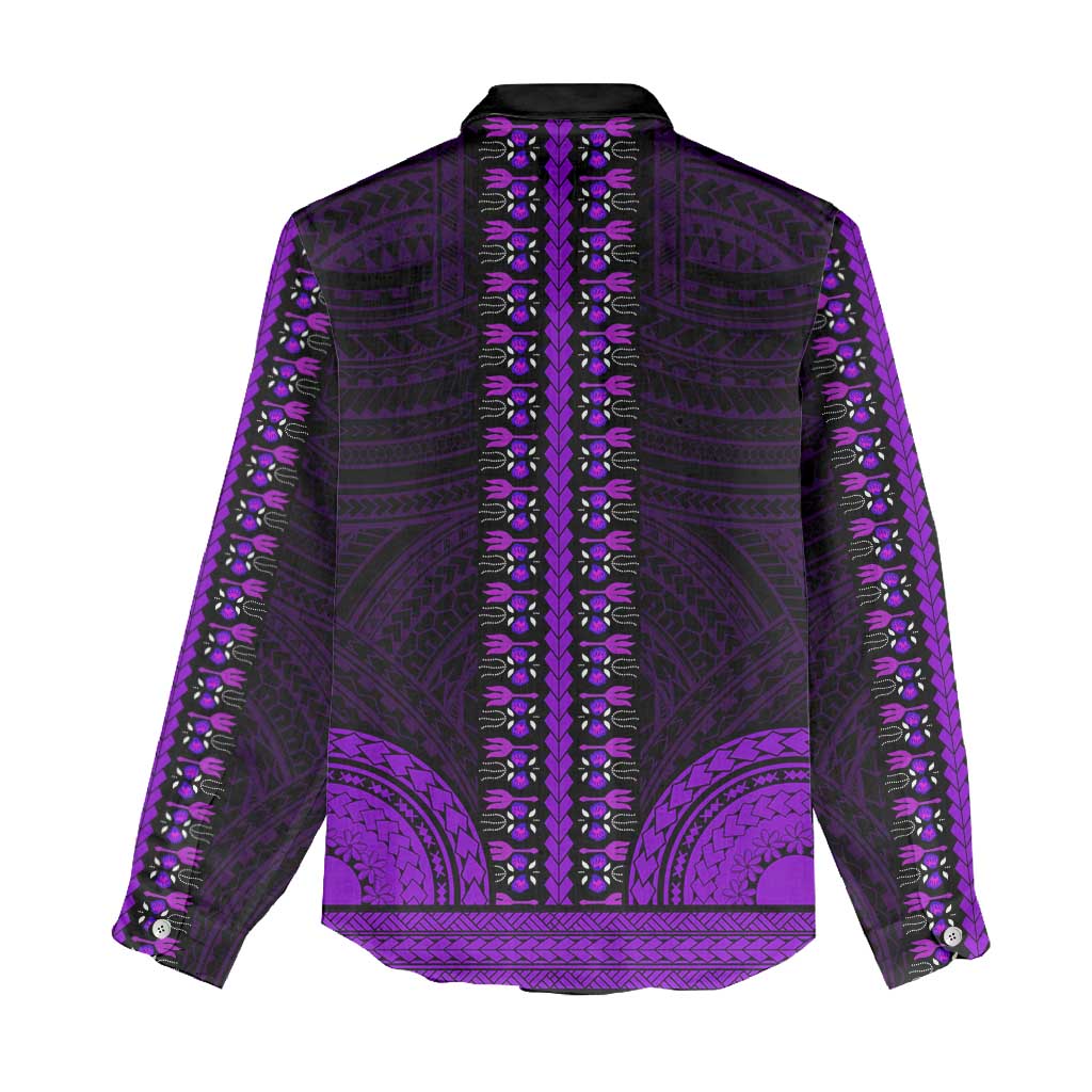 African Dashiki and Polynesian Pattern Women Casual Shirt Purple LT9