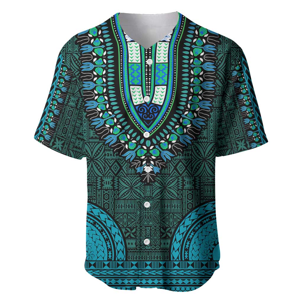 Teal Dashiki and Tapa Pattern Baseball Jersey Africa-Polynesia Together Culture LT9